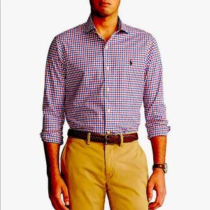 Men’s long sleeve button down dress shirt.